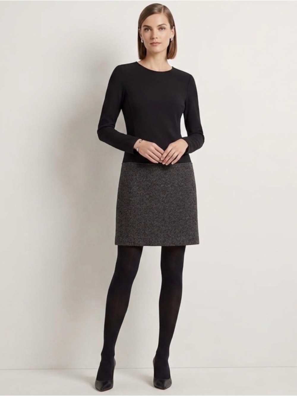 Theory Black and Gray Long Sleeve Dress